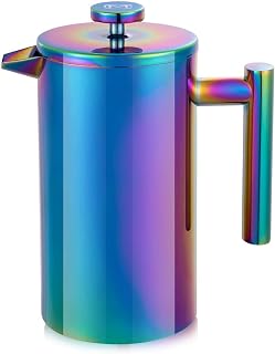French Press Coffee Maker &ndash; Stainless Steel Coffee Maker Double Walled French Press Rainbow 34oz/1L