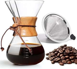 Pour Over Coffee Maker 27 OZ, 8 Cup Borosilicate Glass Drip Coffee Maker with Reusable Stainless Steel Filter and Cork Grip for Home Caf&eacute; 800 ML
