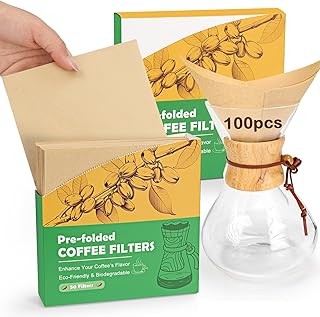 BYKITCHEN Pre-folded Pour Over Coffee Filter, Unbleached Coffee Filters | 100PCS Natural Disposable Square Coffee Filter Paper for Pour Over Coffee Dripper, Coffee Maker, Fit for 5-13 Cups