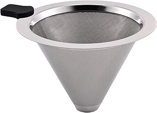 Pour Over Coffee Filter Dripper,Stainless Steel Reusable Cone Drip | Double mesh Drip. Fits standard mugs and Single cup. Paperless & permanently reusable Double Mesh. Easy-clean