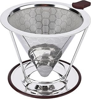 Pour Over Coffee Dripper, Reusable Stainless Steel Coffee Filter with 800-Mesh Double-Layer Cone, Paperless Single Cup Coffee Maker for Mugs, Travel and Camping