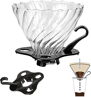 V60 Pour Over Coffee Dripper, 02 Filter For 1-4 Cups Reusable Coffee Maker 60&deg; Heat-Resistant Glass Cone Easy-to-Clean Drip Coffee Maker Perfect for Pourover Coffee Enthusiasts