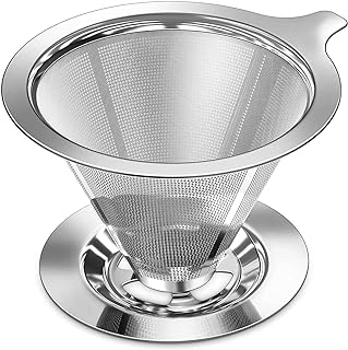 Pour Over Coffee Dripper, Slow Drip Paperless Coffee Filter, Pour Over Coffee Maker for 1-2Cups Brew, Double Mesh Design of Manual Reusable Cone Filter