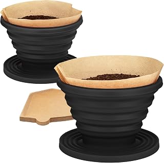 COLETTI Sierra Camping Pour Over Coffee Dripper &mdash; Collapsible Pour Over Coffee Dripper &mdash; Includes Pack of Paper Filters [Black, Pack of 2]