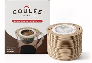 EcoPour Empty Pour Over Coffee Filters, PLA Mesh, 50 Pack | Use with Coulee Swirl machine or with most mugs. Coffee or loose leaf tea; For camping & travel; eco-friendly PLA mesh