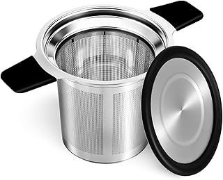 Tifanso Fine Mesh Stainless Steel Reusable Tea Infuser with Double Handles | Heat Resistant Grip, For Loose Leaf Tea Steeping, Fits Most Mugs & Cups, Rustproof Durable, Easy to Clean