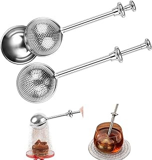 2pcs Stainless Steel Loose Tea Leaf Steeper&Sugar Shaker Duster Sifter 2 in 1, tea ball for loose leaf tea,tea strainers One-Hand Operated Spring-Loaded