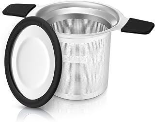 Stainless Steel Tea Infuser for Loose Leaf Tea &ndash; Extra Fine Mesh Strainer with Heat Proof Double Handles & Lid, Reusable Filter Fits Mugs, Cups & Teapots, Black