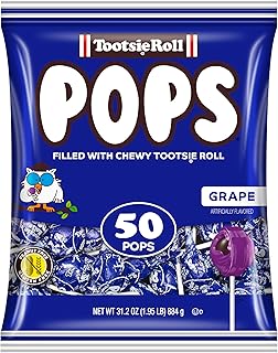 Tootsie Pops Grape Flavored Lollipops, 50 Count, 1.95lb (Pack of 1) | Single Flavor Bag, Chocolatey Center, Individually Wrapped Hard Candy, Peanut Free, Kosher, Gluten Free