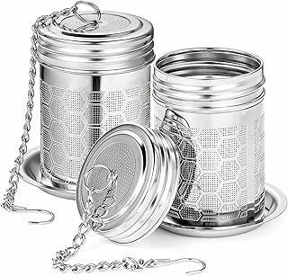 2 Pack Tea Infusers For Loose Tea, 304 Stainless Steel, 2 Inch | Fine Mesh Filter, Threaded Lid, Chain Hook, Drip Trays, Fits Most Mugs And Teapots, Dishwasher Safe