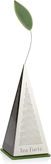 Tea Forte Icon Stainless Steel Tea Infuser | Extra Fine Mesh - Silicone Leaf Handle & Base - Steeps Loose Leaf Teas & Keeps Leaves Out Of Cups