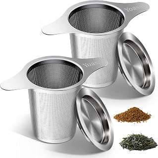 Extra Fine 18/8 Stainless Steel Tea Infuser Mesh Strainer with Large Capacity & Perfect Size Double Handles for Hanging on Teapots, Mugs, Cups to Steep Loose Leaf Tea and Coffee (2 Pack)