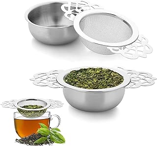 2 Pack Small Fine Mesh Tea Strainers with Bowl, Stainless Steel Loose Tea Infusers Strainers 7 cm Diameter Tea Filter with Double Wing Extender Ideal for Loose Tea Juice Coffee Filter