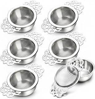 6 Pack Mesh Tea Filter Strainers, 304 Stainless Metal Tea Infuser, Tea Steeper with Handle and Drip Bowl for Loose Tea, Silver, 2.5 Inch