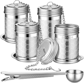 Umigy 4 Pcs Tea Infuser for Loose Tea Set Stainless Steel, Silver | 2.4 x 1.5 Inch, chain Hook Fits Mugs Teapots, Includes Scoop, Reusable Loose Leaf Design， suitable for Brew, Spices