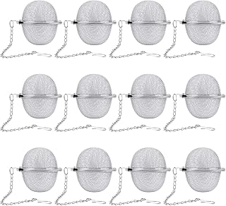 12 Pack Stainless Steel Tea Balls for Loose Tea, Mesh Ball Infuser | Extended Chain Hooks for Easy Removal, 304 stainless, Fine Mesh Filters for Spices and Seasonings