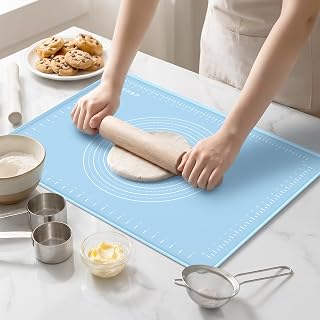 28x20 Silicone Rolling Mat Non-Stick Food Grade Baking Mat w/Measurements | Non-slip edges, heatproof silicone, nonstick, measuring guides, oven/dishwasher safe, tearproof, easy clean.
