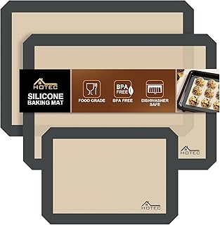 HOTEC Silicone Baking Mats 3 Pack &ndash; Non-Stick Reusable Silicone Baking Sheets for Oven &ndash; Cookie & Macaron Mats &ndash; 2 Half Sheet + 1 Quarter Sheet &ndash; BPA-Free, Dishwasher Safe