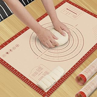 HOTEC Silicone Baking Mat - 26x16 Thickened Pastry Dough Mat with Measurement Non-Stick For Dough Rolling, Bread, Oven Liner, Kitchen Counter, Fondant/Pie Crust