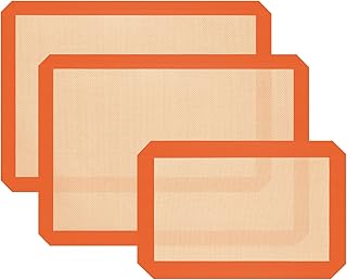 2 Half & 1 Quarter Silicone Baking Mat, Baking Sheets | Non Stick, Silicone Mats for Baking, Baking Supplies for Cookies, Bread & Pastry, Heat-Resistant & Reusable, Orange