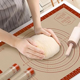 Silicone Pastry Mat, 24" x 16" Silicone Baking Mat | Reusable Non-Stick Extra Large Dough Mat with Measurement for Pie Crust, Pizza and Cookies, Counter Rolling Dough