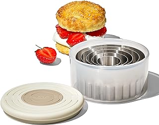 OXO Good Grips Double-Sided Cookie & Biscuit Cutters | 5-Pieces, 1 to 3-in Sizes, Stainless Steel, Non-Slip Hand Guard, Flat Side for Cookies, Scalloped Side for Bisquits