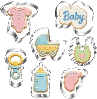 LUBTOSMN 7 Pcs Baby Shower Cookie Cutter Set, Dishwasher-Safe | Rounded-edge stainless steel cutters for cookies, fondant, sandwiches, birthdays, baby shower and family baking treats