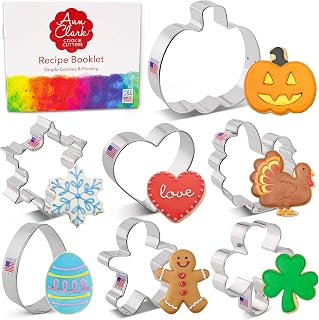 Ann Clark Every Season Cookie Cutter Variety Pack, Made in USA | Set of 7: Pumpkin, Snowflake, Heart, Turkey, Easter Egg, Gingerbread Man, Shamrock, USA&rsquo;s Largest Cookie Cutter Maker