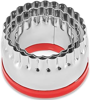 3Pcs Fluted Round Cookie Cutters - 2" & 2.6" & 3", Heavy Duty Food-Grade Stainless Steel, Mini Biscuit Cutter, Unique Design with Protective Red Top PVC