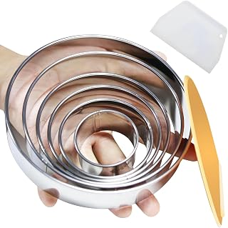 6 Pack Round Cookie Cutter Set (2, 3, 3.5, 4, 5, 6 Inch) Biscuit Cutters | Stainless Steel Circle Cookie Cutters with 2 Dough Scrapers for Cookies, Biscuits, Pastries, Fondant & Baking