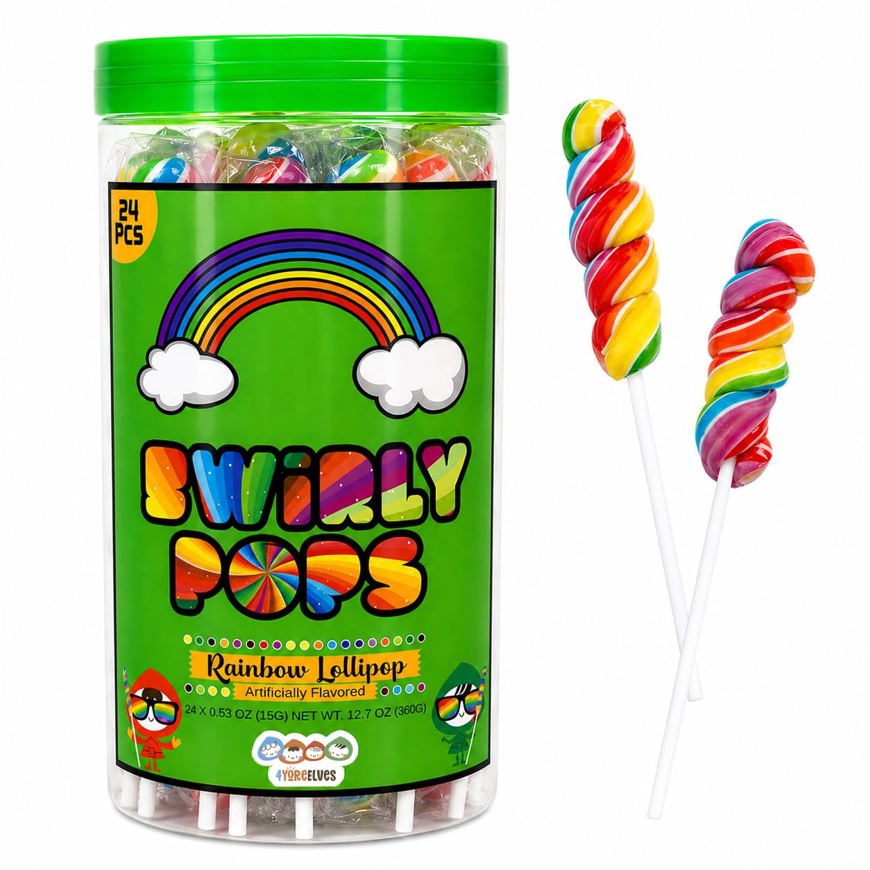 Unicorn Rainbow Lollipops 24 Pack, Individually Wrapped Candy, Great Swirl, by 4YoreElves