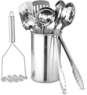 Avador&reg; Premium Set of 10 Stainless Steel Kitchen Tool Set with Holder Easy To Clean, Space Saving, Great for Cooking, Baking, Prepping