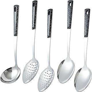 5-Piece Stainless Steel Serving Spoon Set | Large Serving Spoons with Ladle & Slotted Spoon, Metal Serving Spoons for Buffet, Soup, Rice, Commercial & Home Kitchen