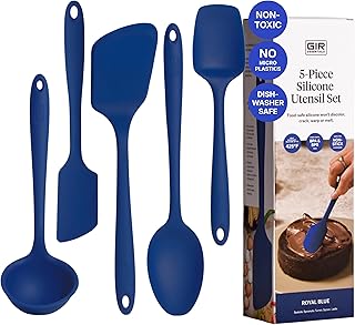 GIR 5-Piece Silicone Kitchen Utensils Set, Non-Toxic Cooking Utensils for Cooking and Baking, Heat Resistant, Food Grade, Dishwasher Safe Rubber Spatula, Ladle, Spoon - Royal Blue