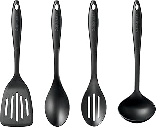 Cuisinart Nylon Kitchen Tool Set, 4-Piece Black &ndash; Slotted Turner, Solid Spoon, Slotted Spoon & Ladle, Nonstick-Safe, Heat Resistant to 400F, Dishwasher Safe