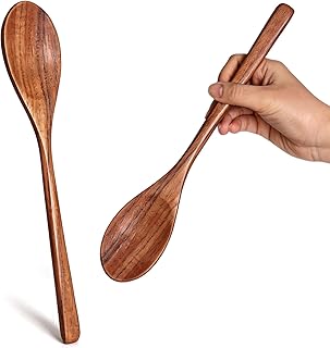 HANSGO Wooden Spoons for Cooking, 2 PCS Wooden Cooking Utensils | 12 Inch Serving Spoon for Nonstick Pans, Comfort Grip, Durable, Heat Resistant, Baking, Stirring Food and Kitchen Gifts