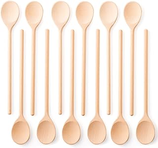 10 Inch Handcrafted Wooden Spoons for Cooking - Set of 12 Premium Cooking Utensils Set with Spoon Rest, Ideal for Wood Craft Projects, Wooden Craft Spoon, Craft Spoon, Wood Craft Set