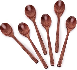 6pcs 9in Wooden Spoons, Soup Spoons Set, Long Handle Wooden Utensils | for Cooking, Tasting, Serving, Stirring and Mixing (6pcs 9in)