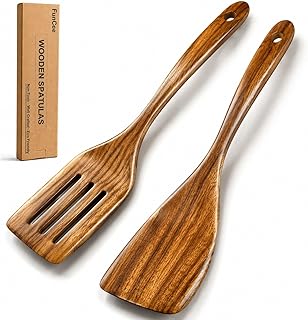 2 Pack Wooden Spatula, Acacia Wood Long Handle Flat Frying Turner, Handmade wooden spoons for cooking, Kitchen Utensil set, Non-Stick Cooking Spurtle Utensils for kitchen use