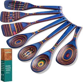 HOWHONG Wooden Spoons for Cooking, 7-Piece Pakkawood Wooden Utensil Set | Pakkawood, Wooden Cooking Utensils, Nonstick Cookware Compatible, Heat Resistant, Durable Construction
