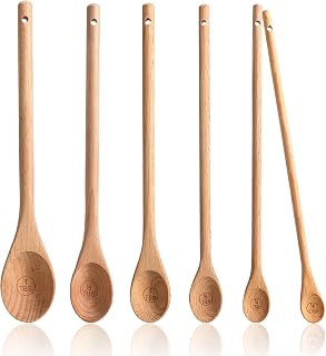 Wooden Measuring Spoons Set of 6, 10 inch, Long Handle | Beechwood, 1/8 TSP, 1/4 TSP, 1/2 TSP, 1 TSP, 1/2 tbsp & 1 tbsp, For Measuring Dry Ingredients, For Cooking Baking