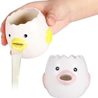 2 Pack Cute Egg Separator,Ceramics Vomiting,Dishwasher Safe (Yellow & Pink) | Chicken Egg Yolk Egg White Separator, Little Chick Small Egg Filter Splitter