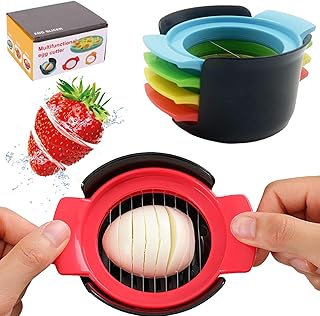4-in-1 Stainless Steel Egg Slicer for Hard Boiled Eggs, Fruits & More &ndash; Effortless Egg Cutter for Salads, Sandwiches, Charcuterie Boards &ndash; (Perfect for Strawberries, Bananas, Grapes)