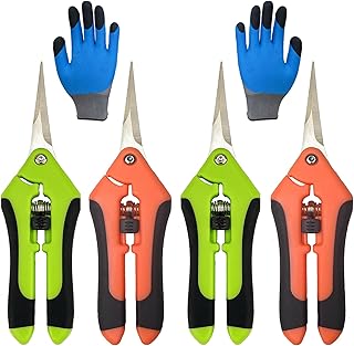 5 Pack Pruning Shears, Garden Shears with Gardening gloves, Garden Clippers Handheld, Straight Stainless Steel Garden Snips, Gardening Shears, Garden Scissors, Lengnoyp Pruners for Gardening