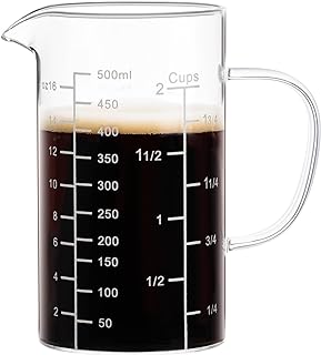PARACITY 2 Cup Glass Measuring Cup, Liquid Measuring Cups with three Scale and V-Shaped Mouth, Glass Coffee Cups with Handle, Glass Beaker for Kitchen or Restaurant 500 ML
