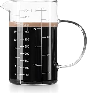 Glass Measuring Cup, 500ML (18OZ, 2 Cups), with Three Scales | V-Shaped Mouth Measuring Cup, High Borosilicate Glass Liquid Measuring Cups, Suitable for Kitchen and Restaurant.