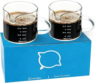 BCnmviku 2 PACK Espresso Glass Measuring Cup Triple Pitcher Milk Cup 75ML Espresso Cups with Handle Shot Glass with V-Shaped Mouth Clear Accessories Milk Frothing Pitcher (2)