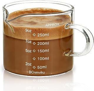 BCnmviku Espresso Cup Measuring Cup Triple Pitcher Milk Cup 250ML/8.5OZ Espresso Cups with Handle Shot Glass with V-Shaped Mouth Clear Accessories Milk Frothing Pitcher (1)
