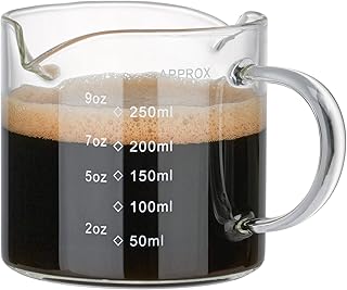 1 Pack 250ML/8.5OZ Measuring Cup Espresso Shot Glasses Double Spouts Large Coffee Cup with Handle Triple Pitcher Milk Cup Parts Clear Glass By BCnmviku