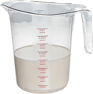Restaurantware-Chef 101 4 Quart Measuring Jar, 1 Durable Measuring Beaker - Metric And Imperial Units, V-Shaped Spout, Clear Plastic Cup, Handle With Thumb-Grip, Tolerates Up To 248F